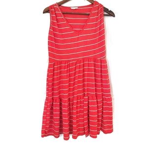 Short sleeve red and white stripe dress -L